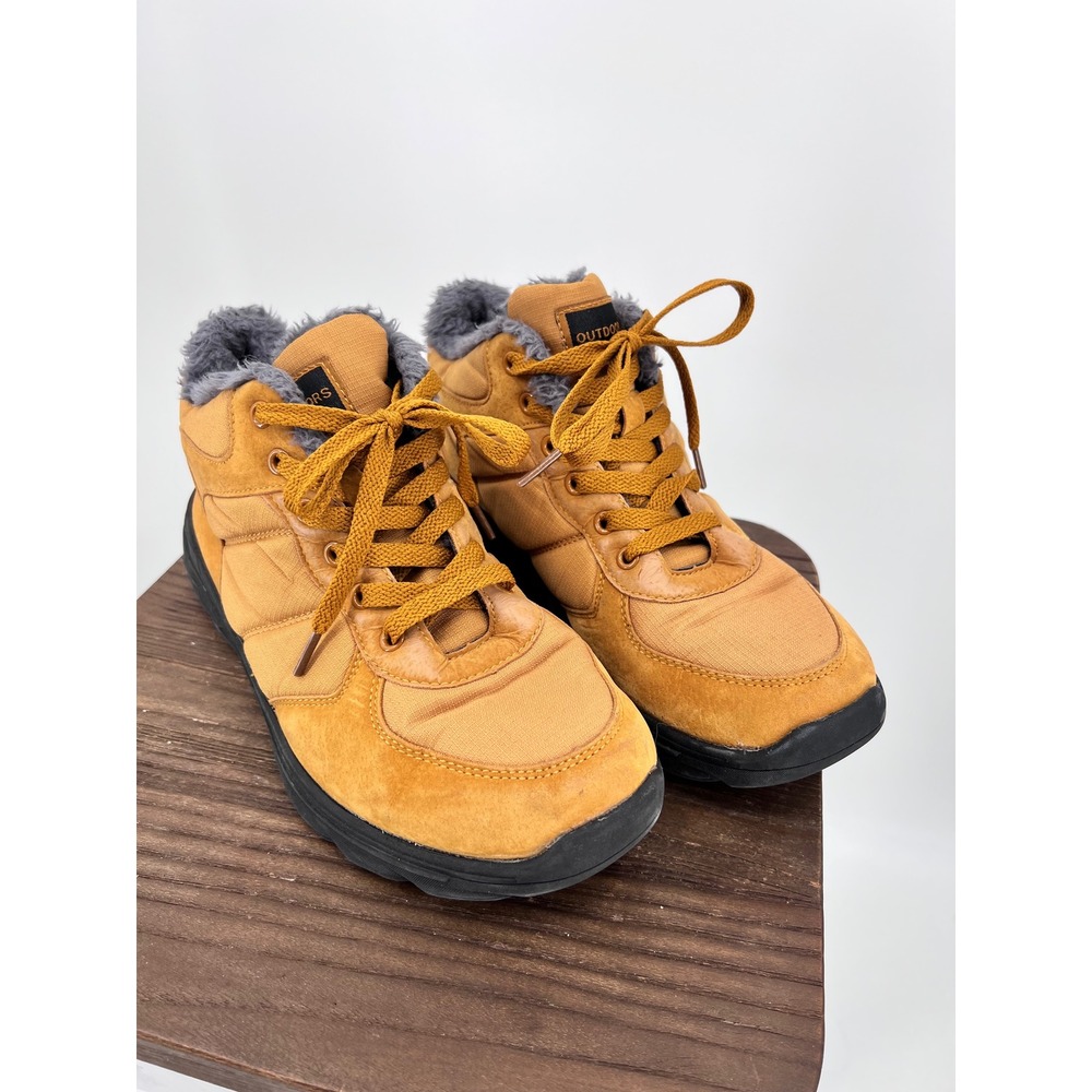Outdoor Tan Faux Fur Lined Winter Hiking Boots Mustard Yellow Size 40